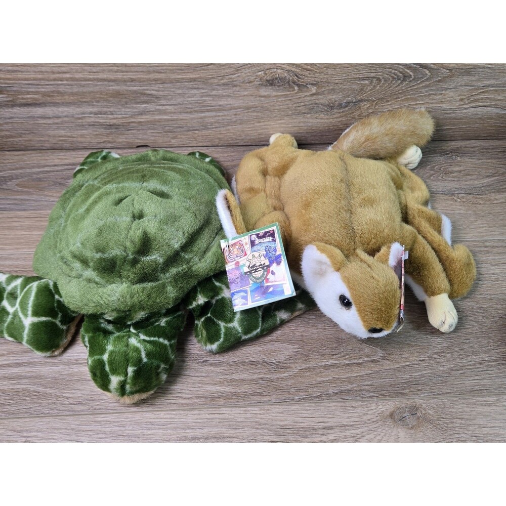 Lot Of 2 --  K&M International Turtle & Squirrel Hand Puppets Plush Soft Toy